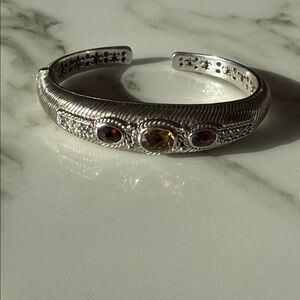 Excellent condition: Judith Ripka Sterling silver hinged cuff bracelet w/ gems